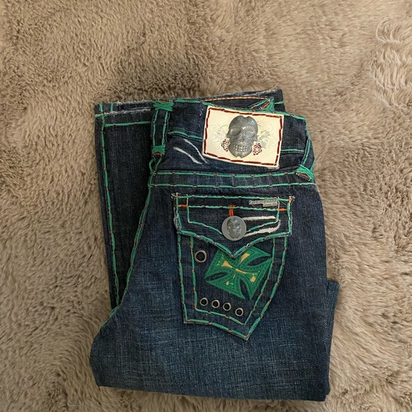 vintage dead stock skull flare jeans - Picture 3 of 6